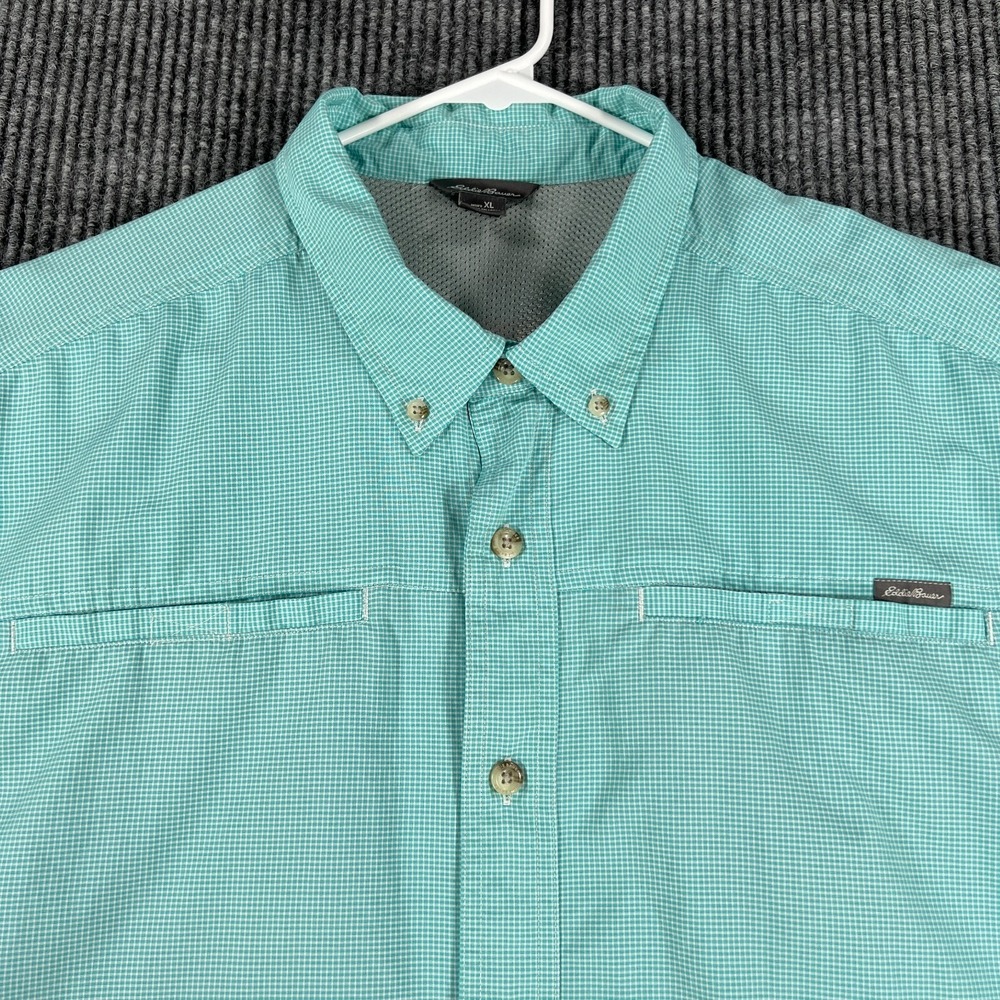 Eddie Bauer Shirt Mens XL Extra Large Green Check Short Sleeve Button Down